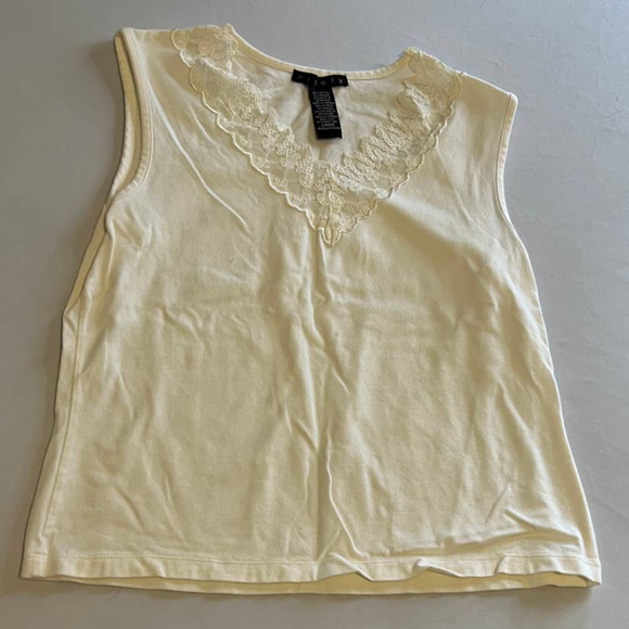 Ninety Tops - Ninety off white sleeveless lace trim top L